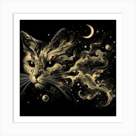 Cat With Moon And Stars Art Print