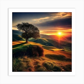 Lone Tree At Sunset 1 Art Print