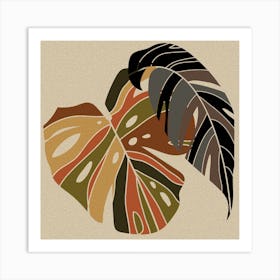 Tropical Leaves Plants Leaves Monstera Boho Retro Art Art Print