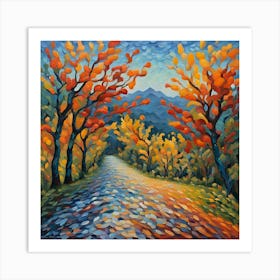 Trees Nature Landscape Woods Sky Path Colorful Painting Digital Art Art Print