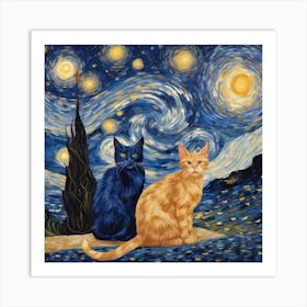 Starry Night Cats 1 Art Print