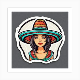 Mexican Woman With Sombrero Art Print