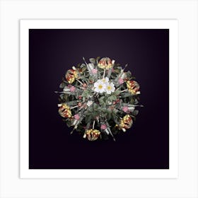 Vintage White Rosebush Flower Wreath on Royal Purple n.0528 Art Print