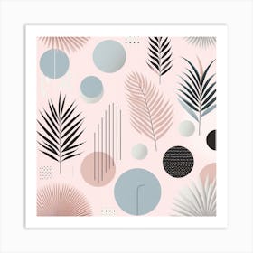 Scandinavian style, Palm leaves of different shapes on a pastel pink background 2 Art Print