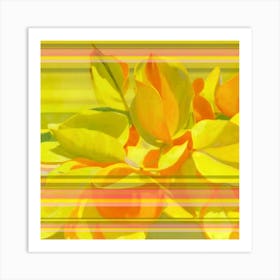 Yellow Flowers On Stripes Art Print