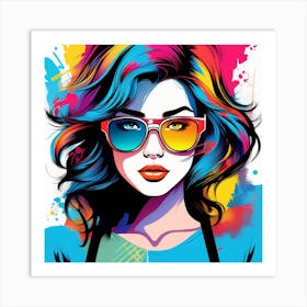 Colorful Girl With Sunglasses Art Print