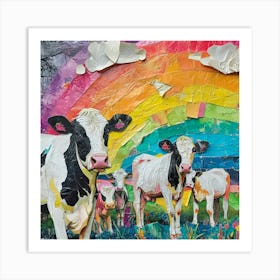 Rainbow Cow Kitsch Collage Art Print