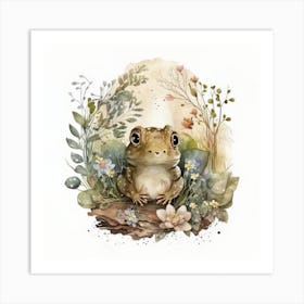 Watercolor Forest Cute Baby Frog Art Print