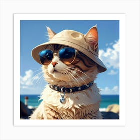 Cat With Sunglasses And Hat Art Print