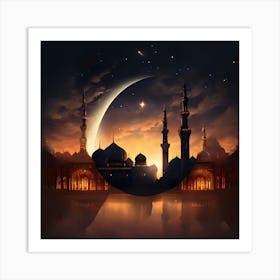 Islamic Mosque At Night Art Print