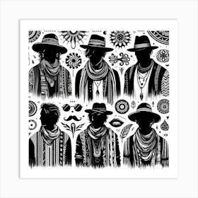 Boho art Silhouette of men 2 Art Print