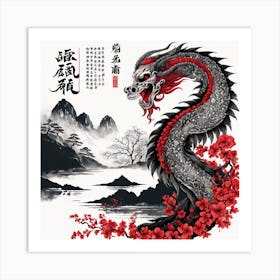 Chinese Dragon Mountain Ink Painting (32) Art Print