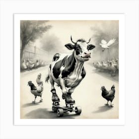 Cow On Skateboard 2 Art Print