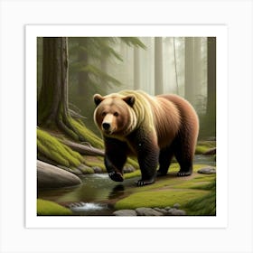 Giant Brown Bear Hunting In The Forest Art Print