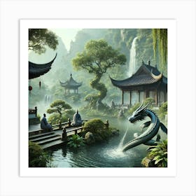 A Tranquil Scene Of A Chinese Garden Surrounded By Art Print