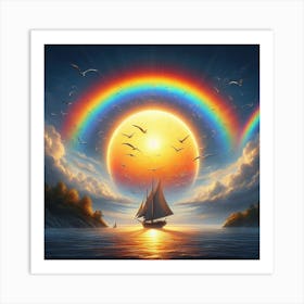 Rainbow Over Sailboat Art Print