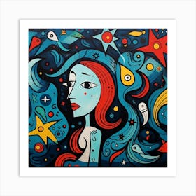 Girl In Space Art Print