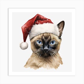 Siamese Cat In Santa Hat 2 Art Print