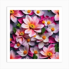 Flowers On A Grey Background Art Print