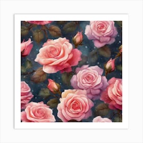 Pink Roses Seamless Pattern Art Print