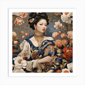 Chinese Woman With Flowers Art Print