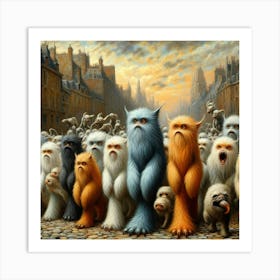 Discover the Enchanting World of Furry Pale Blue Orange Trialism-Creatures. Art Print