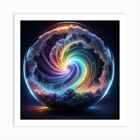 A Crystal Sphere Swirling Mass Of Glowing Light Follows The Rainbow Color Paint Inside Of It Art Print