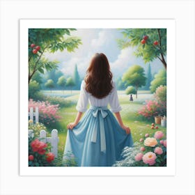 Girl Enjoying In A Garden Art Print