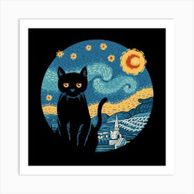 Purrfect Starry Cat Art Print