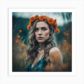 Beautiful Girl In A Field Of Flowers 1 Art Print