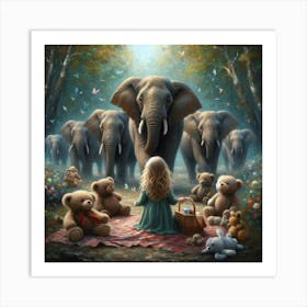 Picnic With Elephants Art Print