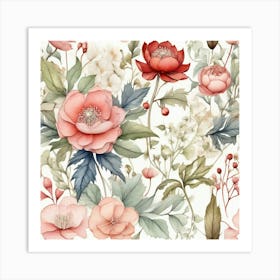 Watercolor Floral Pattern Art Print