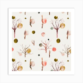 Winter Trees Orange Square Art Print