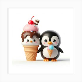 Ice Cream Penguins Art Print