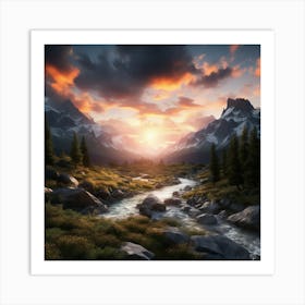 Sunset In The Mountains 1 Art Print