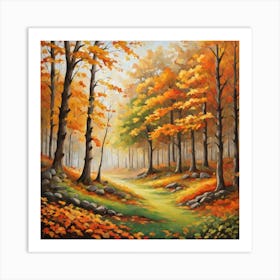 Forest In Autumn In Minimalist Style Square Composition 270 Art Print