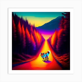 Fox On The Road Art Print