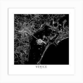 Venice Black And White Map Square Art Print