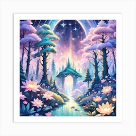 A Fantasy Forest With Twinkling Stars In Pastel Tone Square Composition 232 Art Print