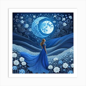 Girl And Moonlight Art Print