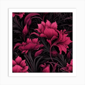 Gothic inspired dusky pink and black floral Art Print