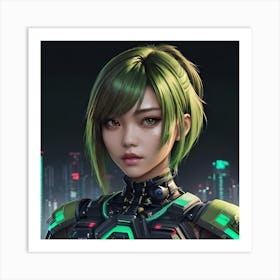 Painting Of A Beautiful Asian Cyberpunk Woman With Mod 02 Art Print