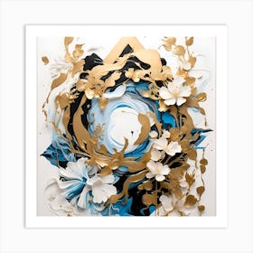 Gold And Blue Flowers Art Print