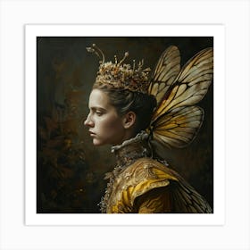 Surrealistic Painting Featuring A Bee Human Hybrid In Regal Attire Side Profile Captured As If In A Art Print