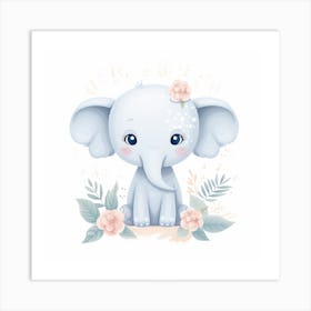 Baby Elephant With Flowers Art Print