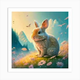 Rabbit In The Meadow Poster