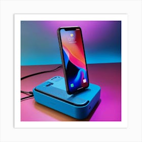 A Photo Of A Mobile Phone With A Bright Blue Backg (1) Art Print