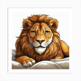 Lion Laying On The Bed Art Print