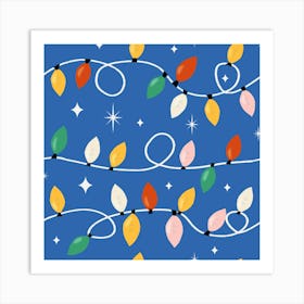 Holiday Christmas Lights Minimal Retro Bold Blue Art Print