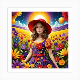 Girl In A Flower Field 1 Art Print